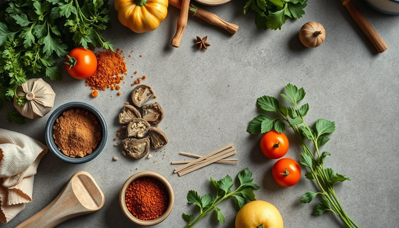 Fresh seasonal ingredients arranged for home cooking