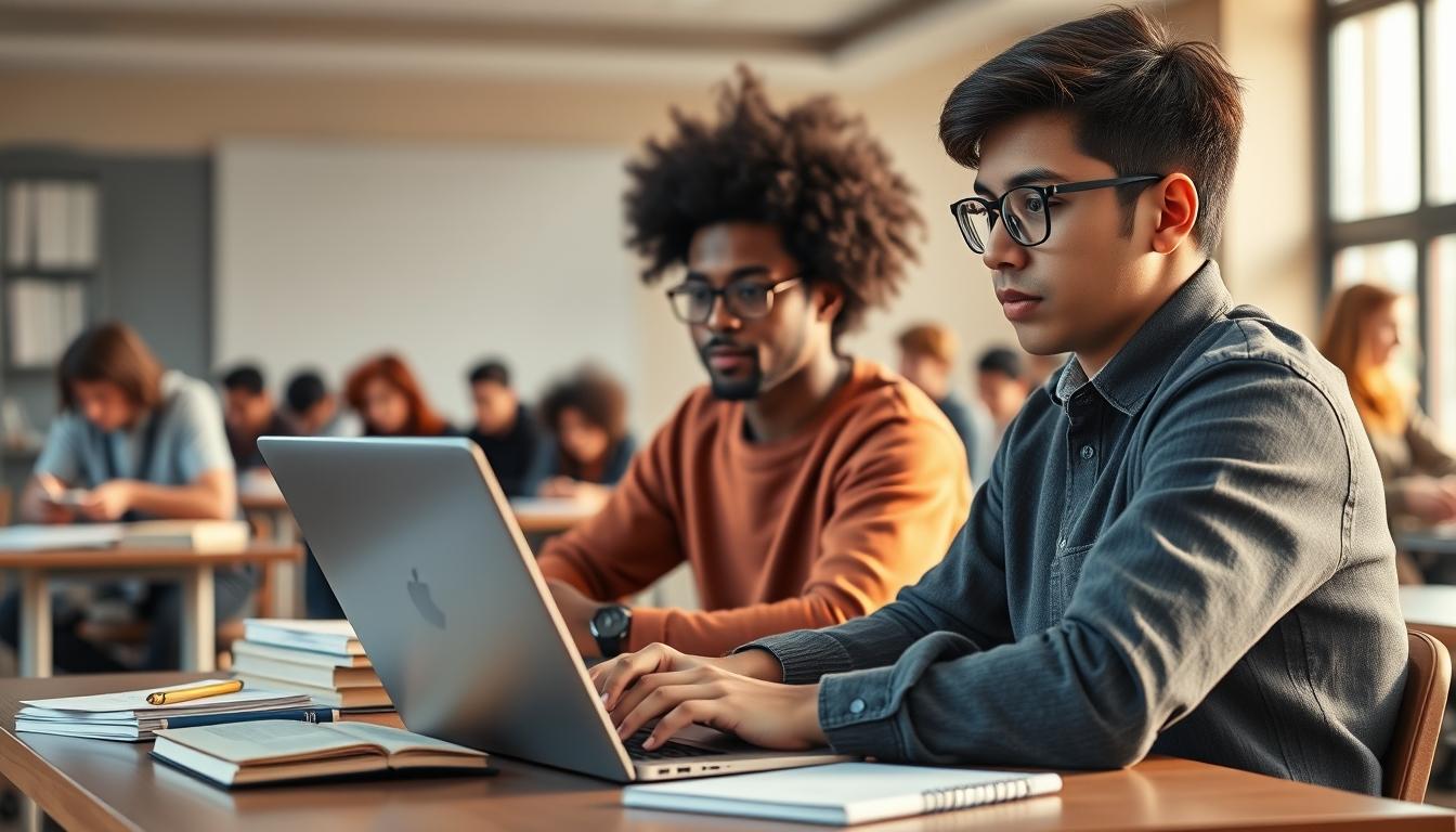 Student using a study guide to organize academic notes